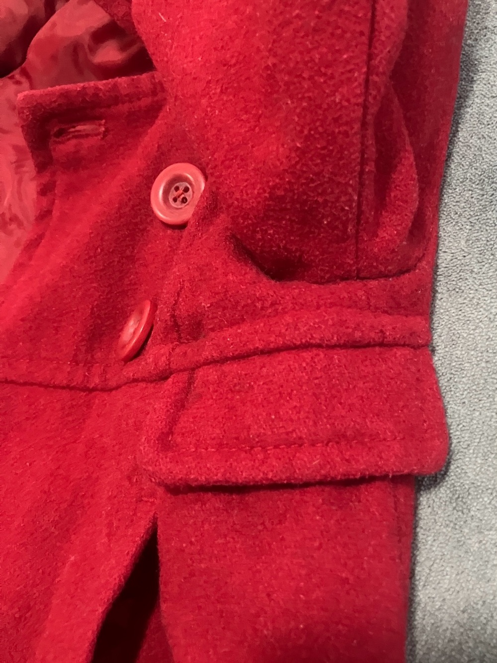 Old Navy Wool Blend Toddler Double Breasted Peacoat - Red - 12-18 Months - Picture 7 of 11